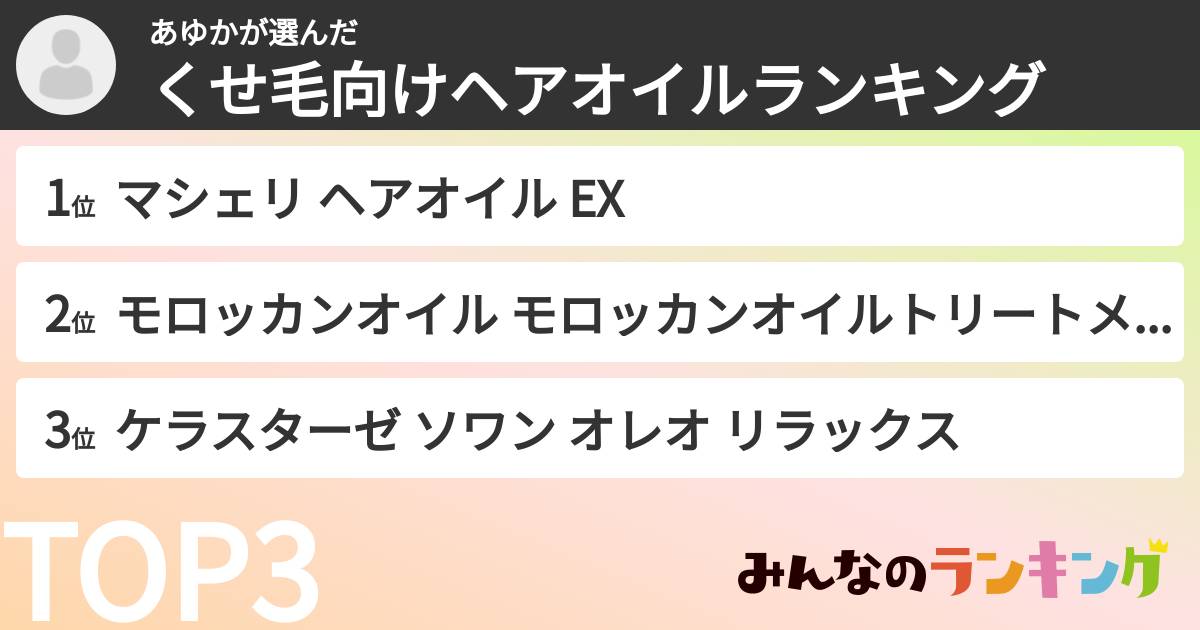 あゆかさんの「くせ毛向けヘアオイルランキング」