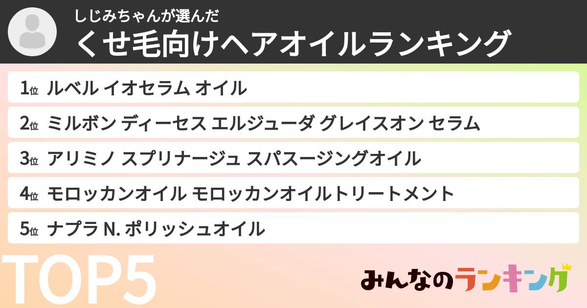 しじみちゃんさんの「くせ毛向けヘアオイルランキング」