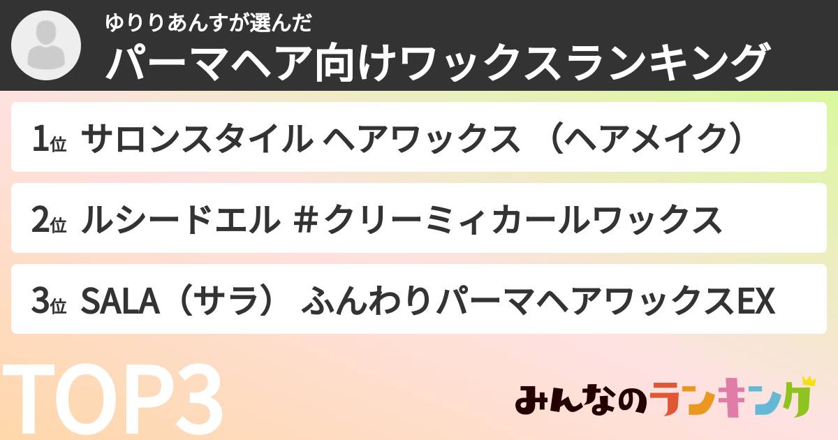 ゆりりあんすさんの「パーマヘア向けワックスランキング」