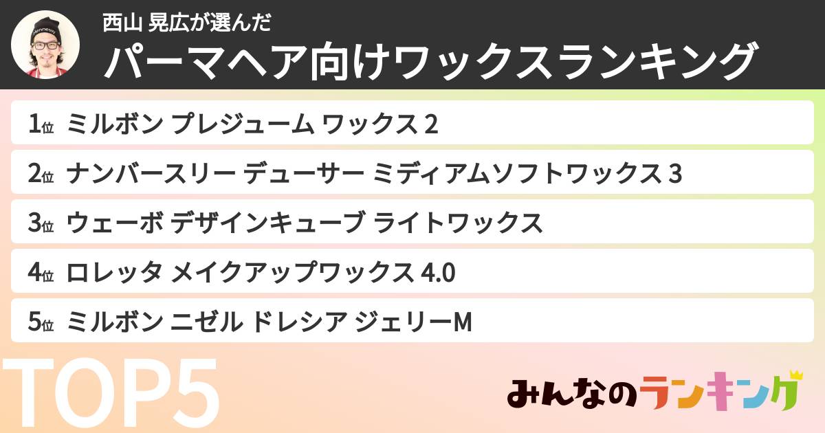 西山 晃広さんの「パーマヘア向けワックスランキング」