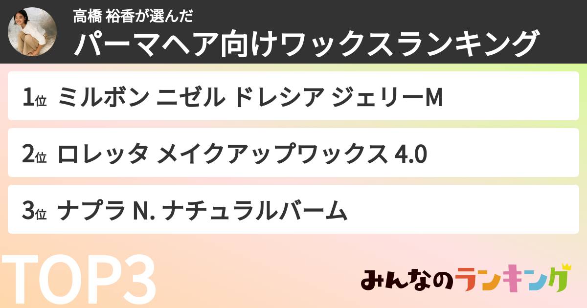 高橋 裕香さんの「パーマヘア向けワックスランキング」