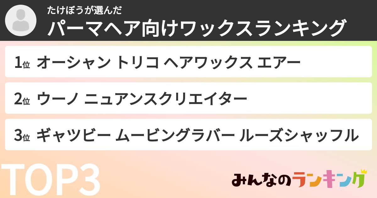 たけぼうさんの「パーマヘア向けワックスランキング」