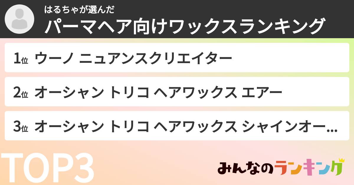はるちゃさんの「パーマヘア向けワックスランキング」