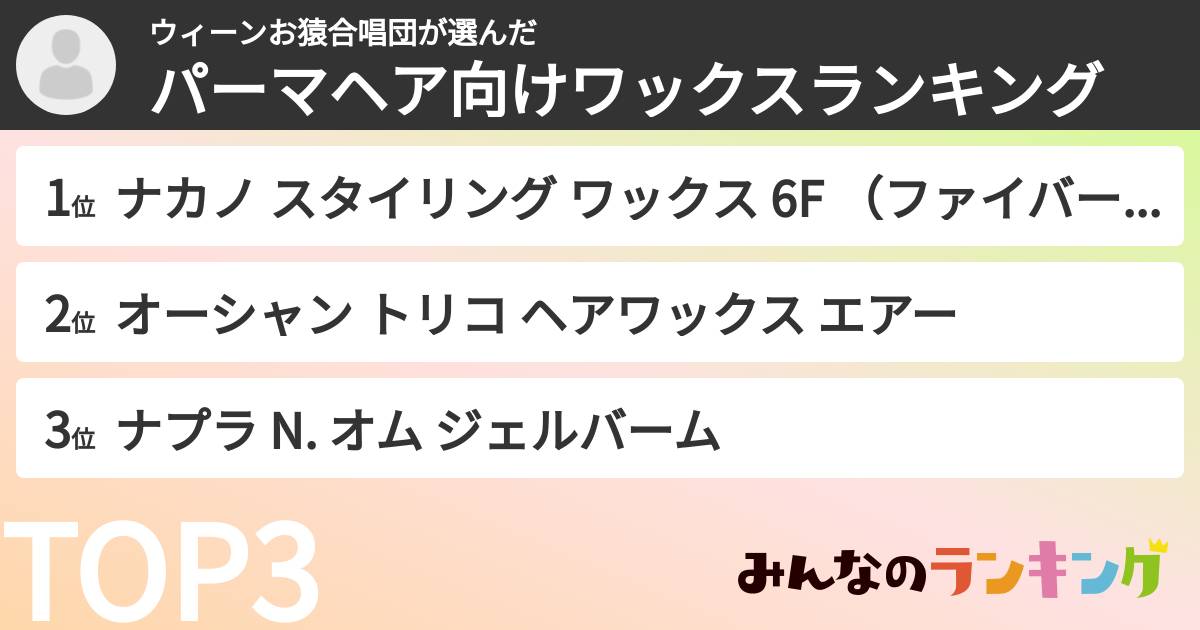 ウィーンお猿合唱団さんの「パーマヘア向けワックスランキング」