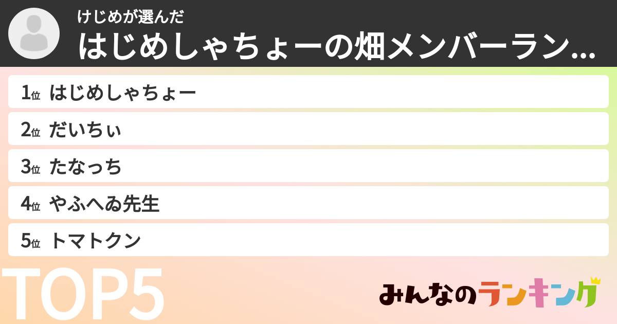 けじめさんの「はじめしゃちょーの畑メンバーランキング」