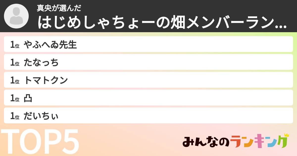 真央さんの「はじめしゃちょーの畑メンバーランキング」