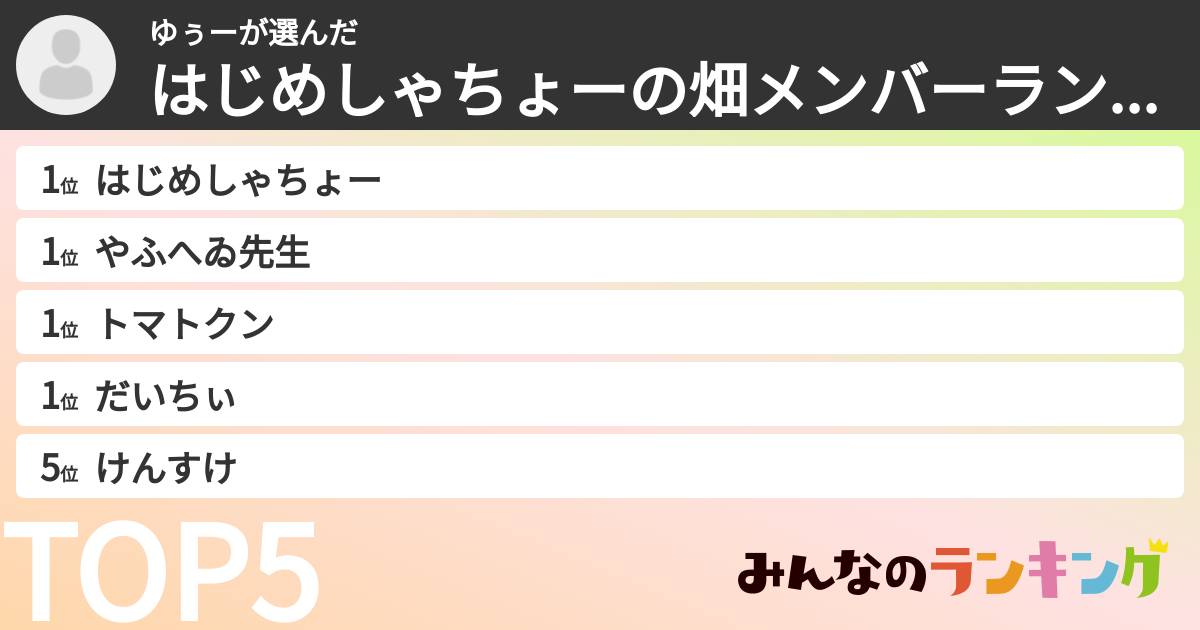ゆぅーさんの「はじめしゃちょーの畑メンバーランキング」