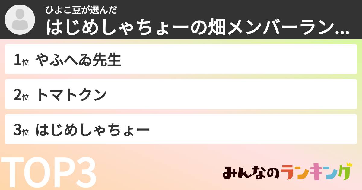 ひよこ豆さんの「はじめしゃちょーの畑メンバーランキング」