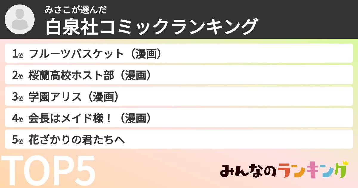 みさこさんの「白泉社コミックランキング」