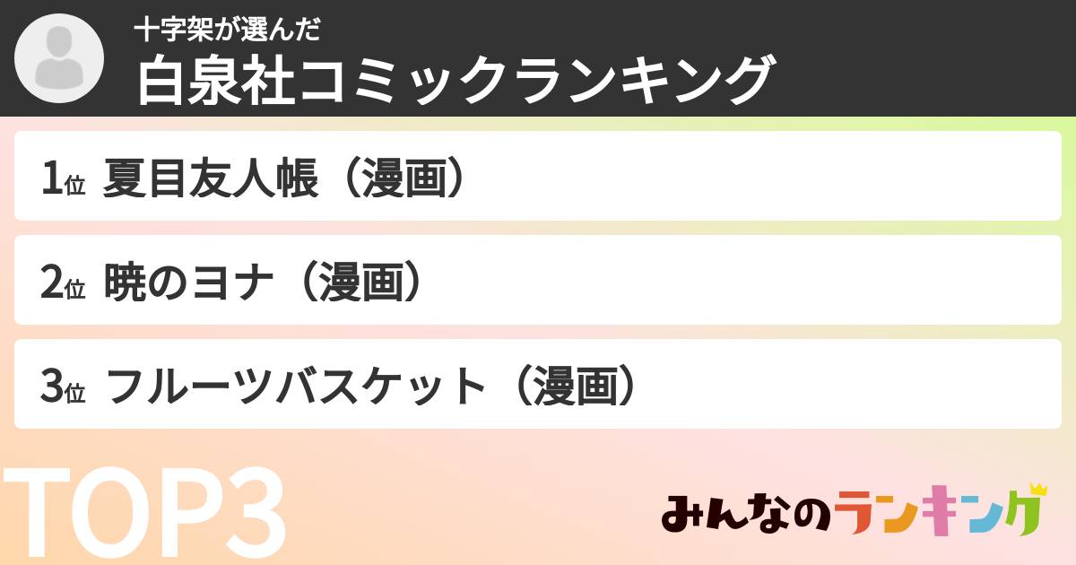 十字架さんの「白泉社コミックランキング」