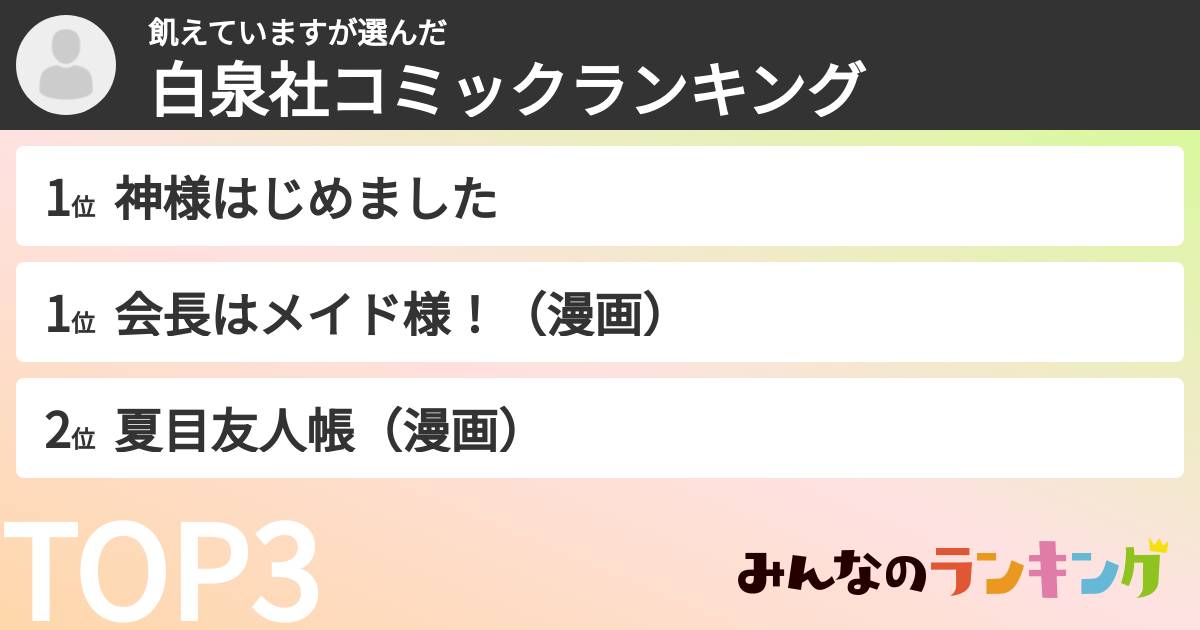 飢えていますさんの「白泉社コミックランキング」