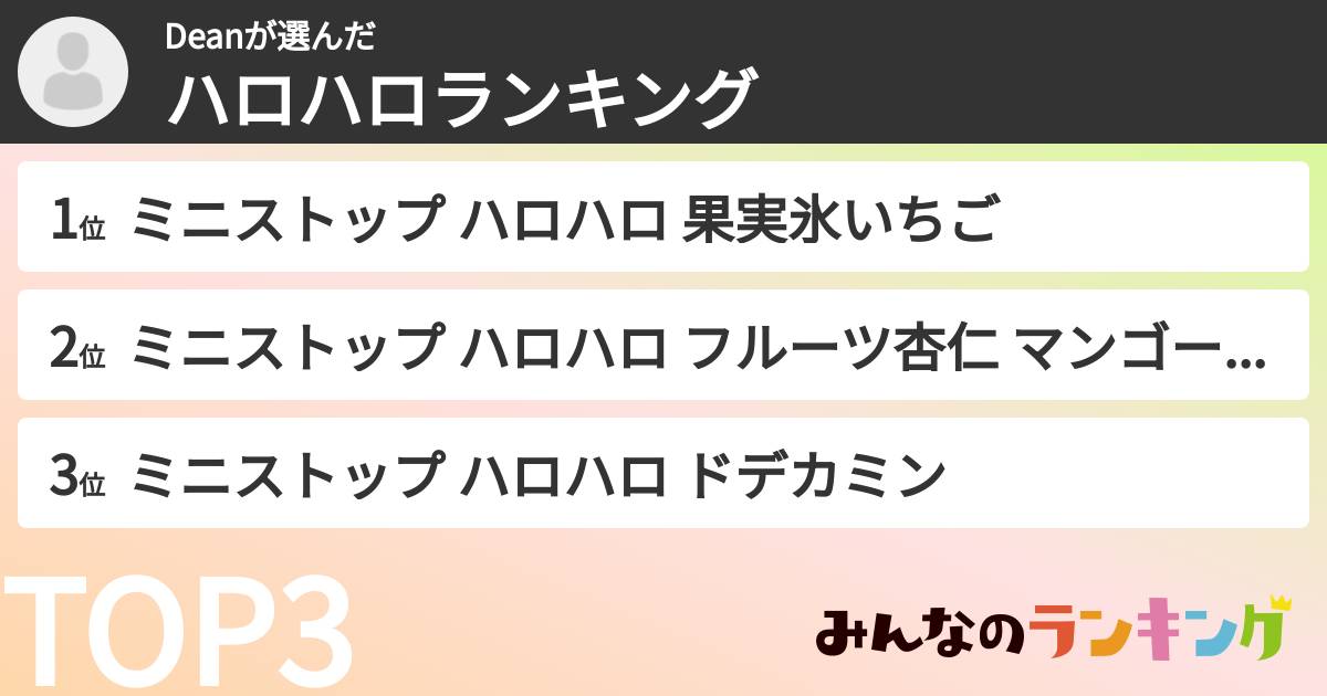Deanさんの「ハロハロランキング」
