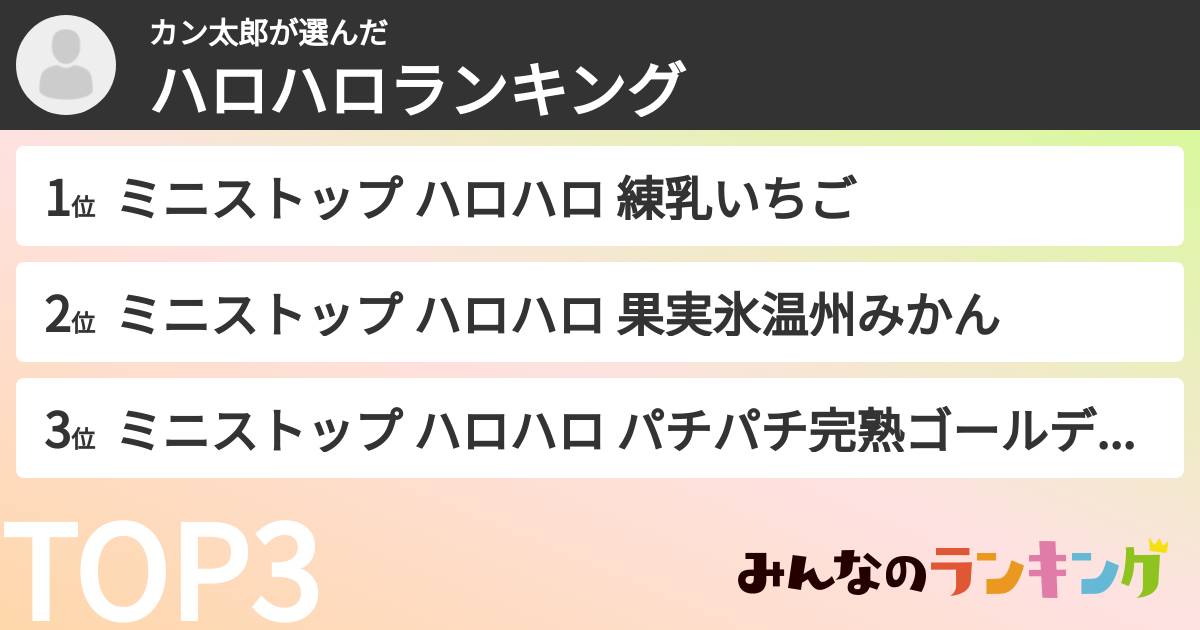 カン太郎さんの「ハロハロランキング」