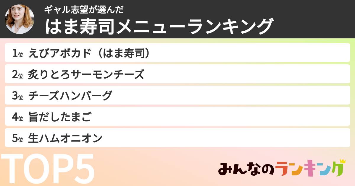 ギャル志望さんの「はま寿司メニューランキング」