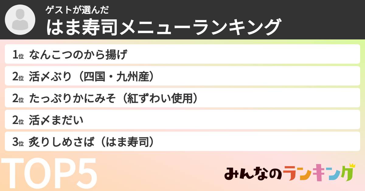 ゲストさんの「はま寿司メニューランキング」