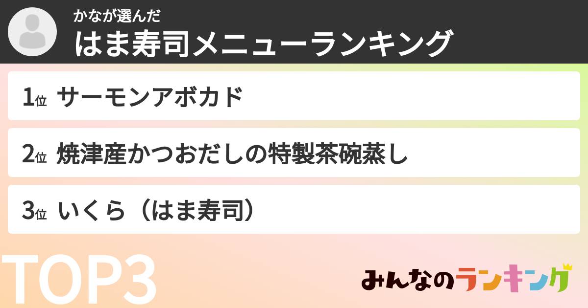 かなさんの「はま寿司メニューランキング」