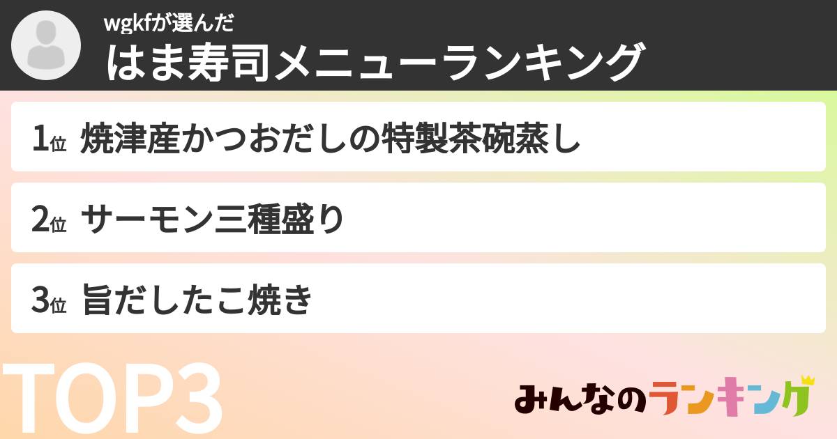 wgkfさんの「はま寿司メニューランキング」