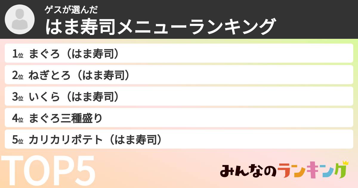 ゲスさんの「はま寿司メニューランキング」