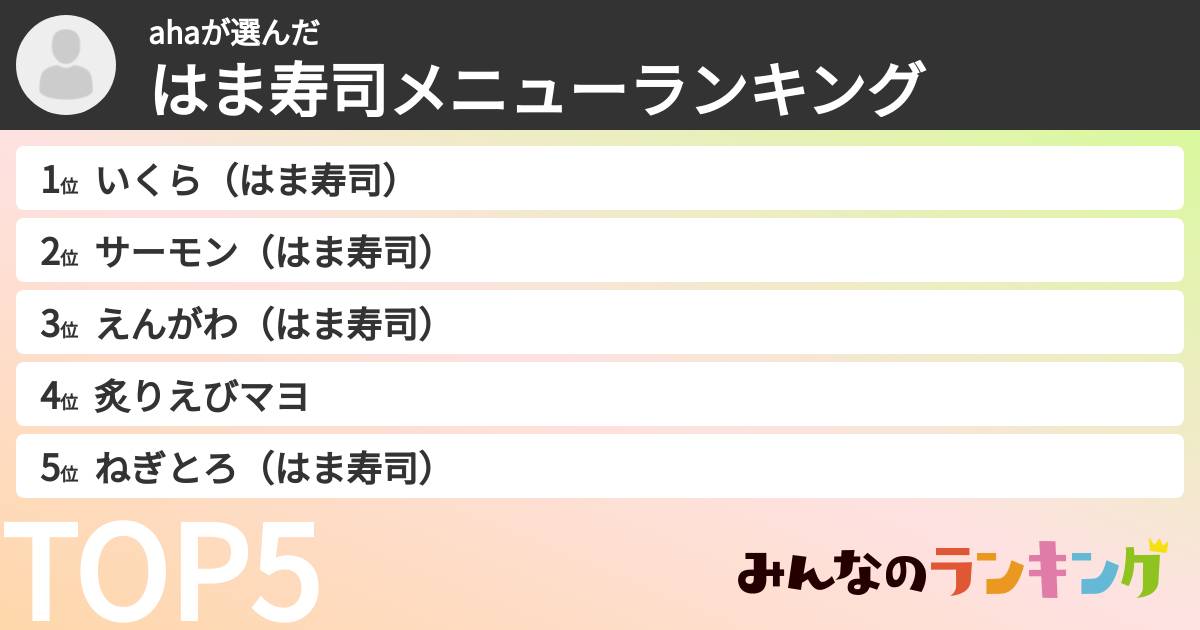 ahaさんの「はま寿司メニューランキング」