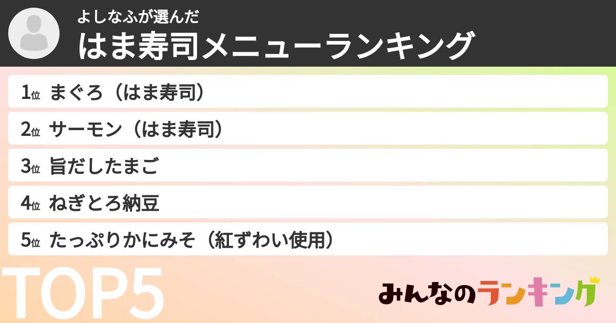 よしなふさんの「はま寿司メニューランキング」