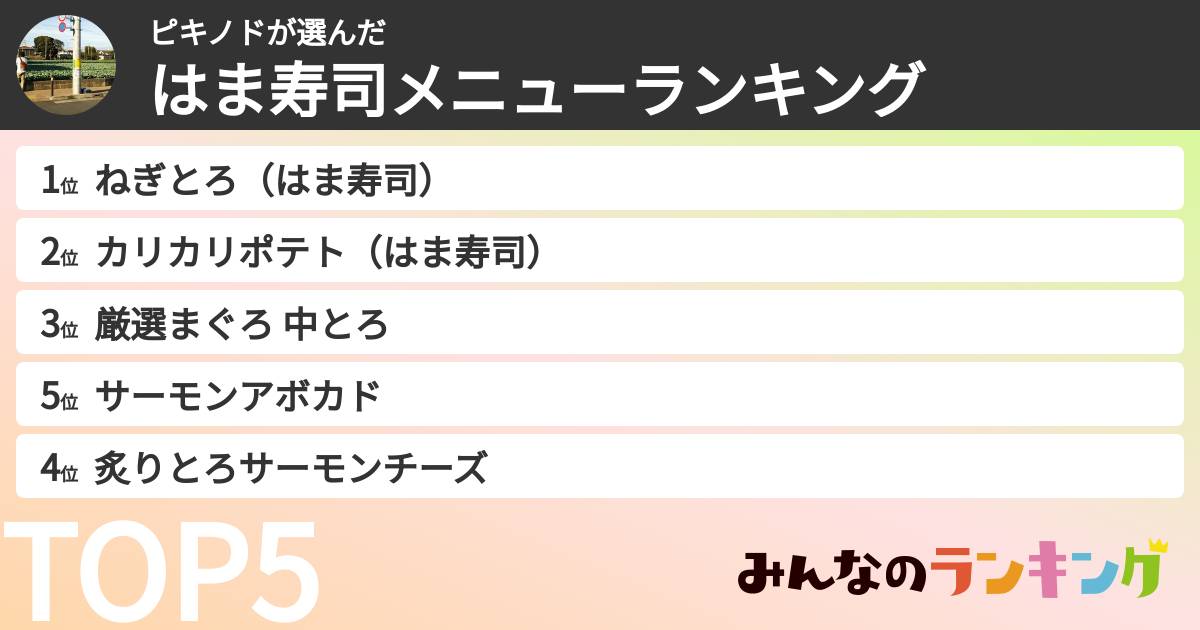 ピキノドさんの「はま寿司メニューランキング」