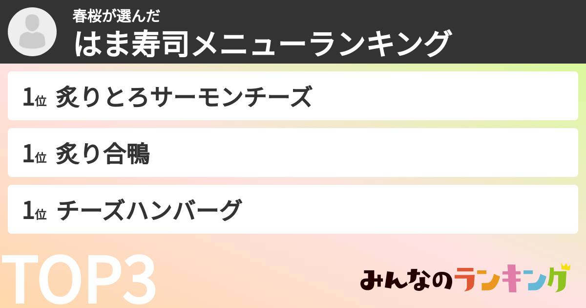 春桜さんの「はま寿司メニューランキング」