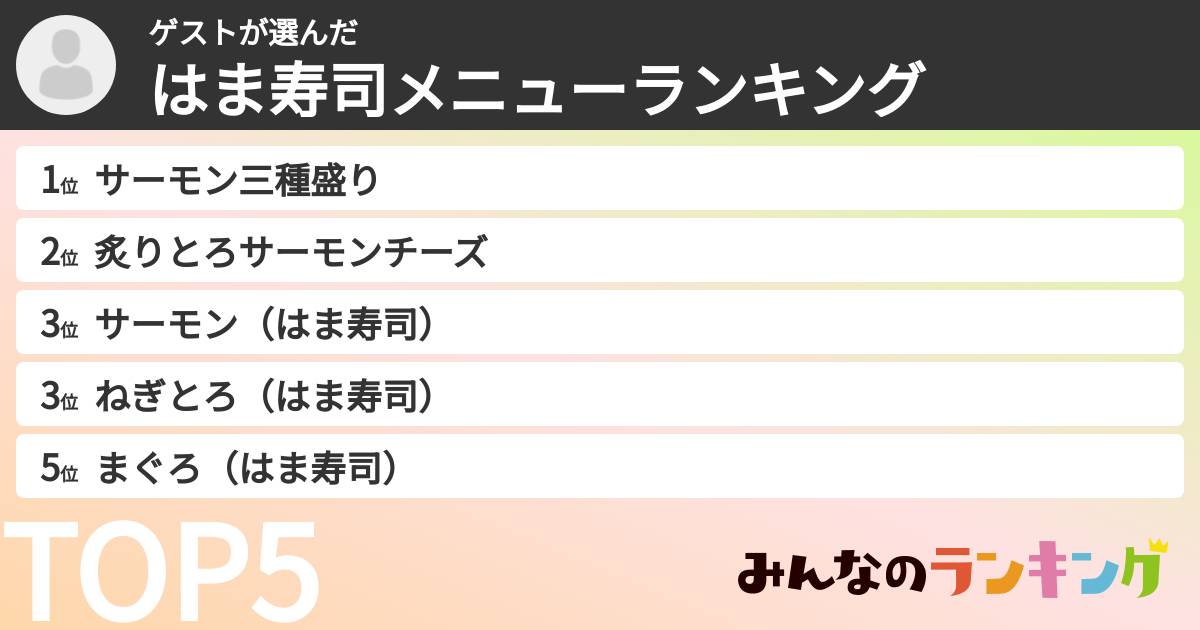ゲストさんの「はま寿司メニューランキング」