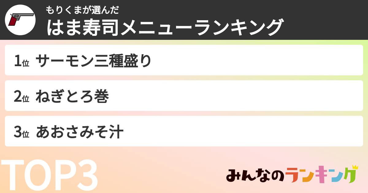 もりくまさんの「はま寿司メニューランキング」