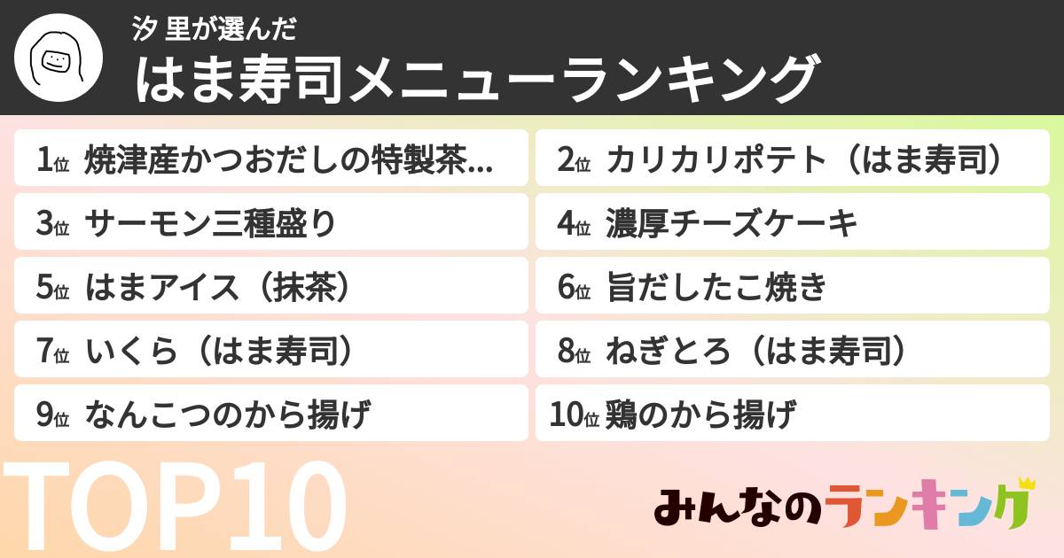汐 里さんの「はま寿司メニューランキング」