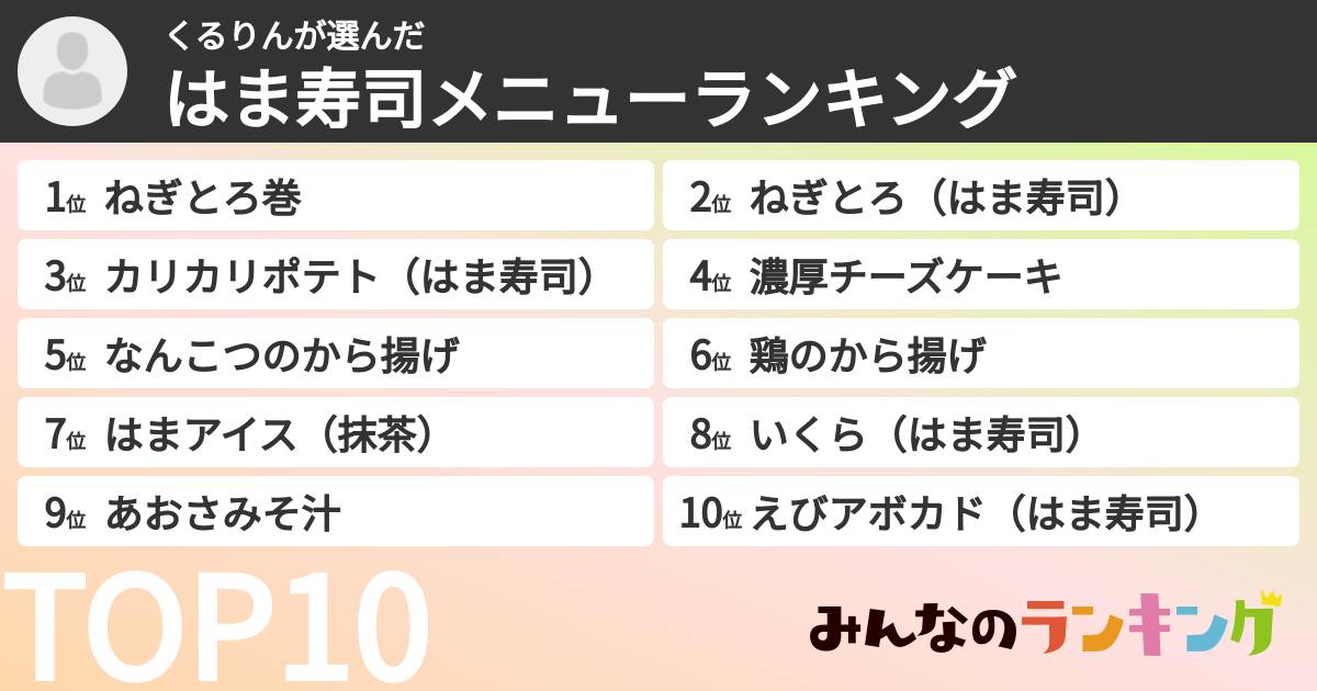 くるりんさんの「はま寿司メニューランキング」