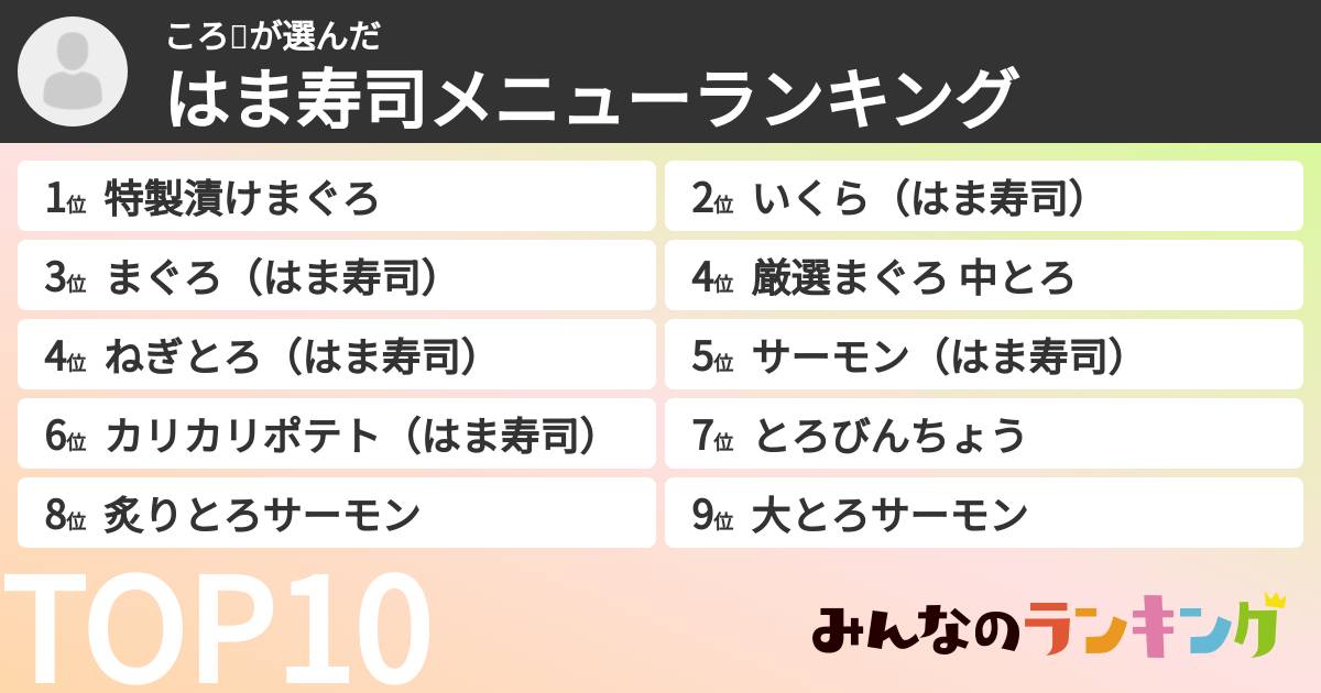 ころ🌠さんの「はま寿司メニューランキング」