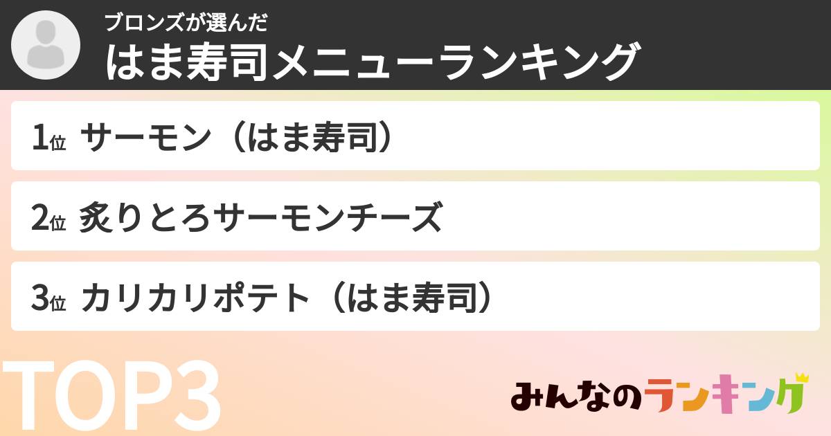 ブロンズさんの「はま寿司メニューランキング」
