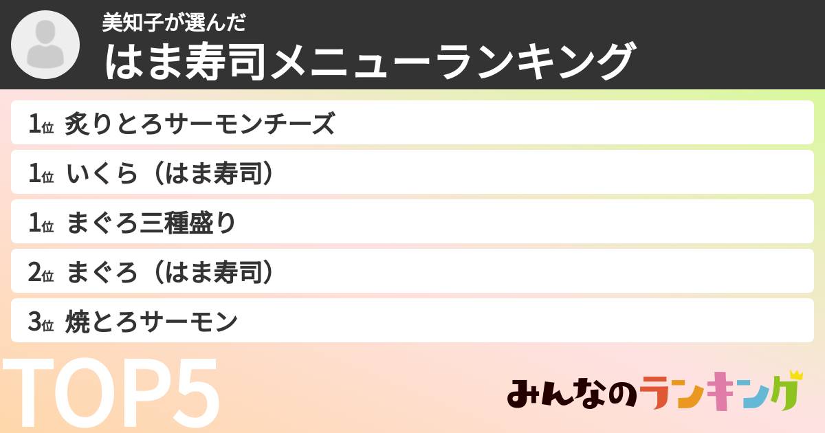 美知子さんの「はま寿司メニューランキング」