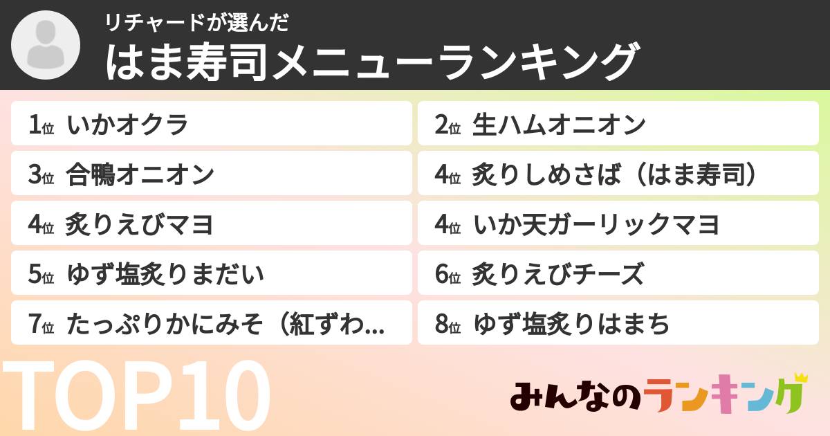 リチャードさんの「はま寿司メニューランキング」