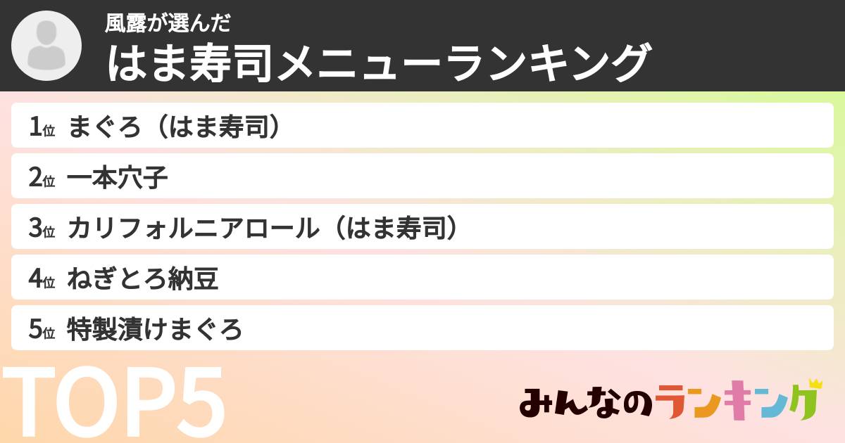 風露さんの「はま寿司メニューランキング」