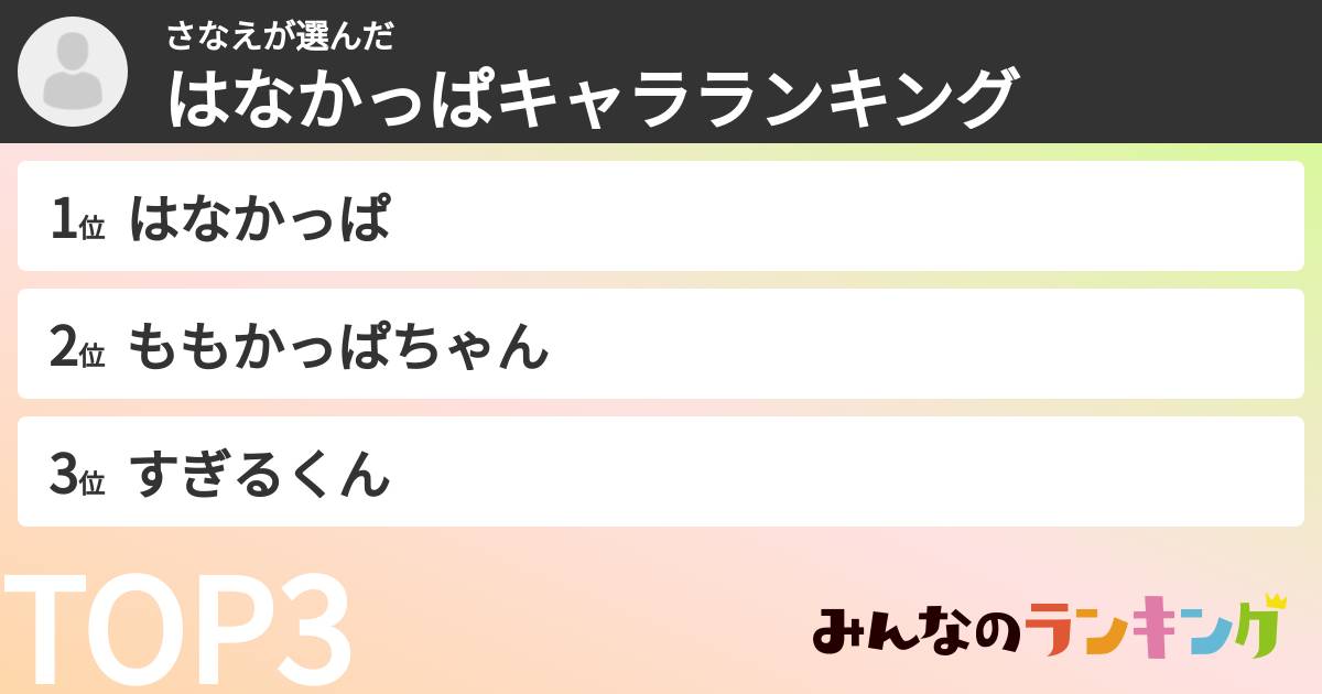 さなえさんの「はなかっぱキャラランキング」