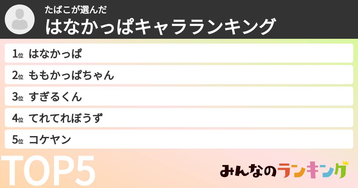 たばこさんの「はなかっぱキャラランキング」
