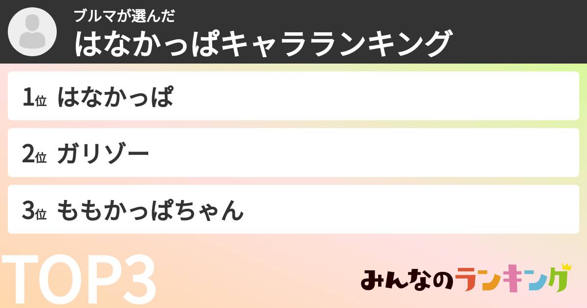 ブルマさんの「はなかっぱキャラランキング」