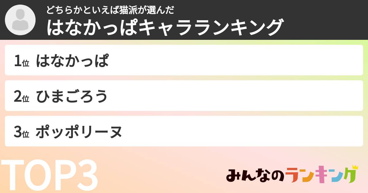 どちらかといえば猫派さんの「はなかっぱキャラランキング」