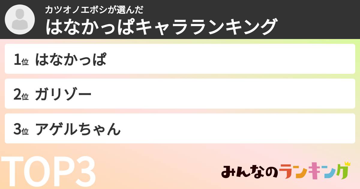 カツオノエボシさんの「はなかっぱキャラランキング」
