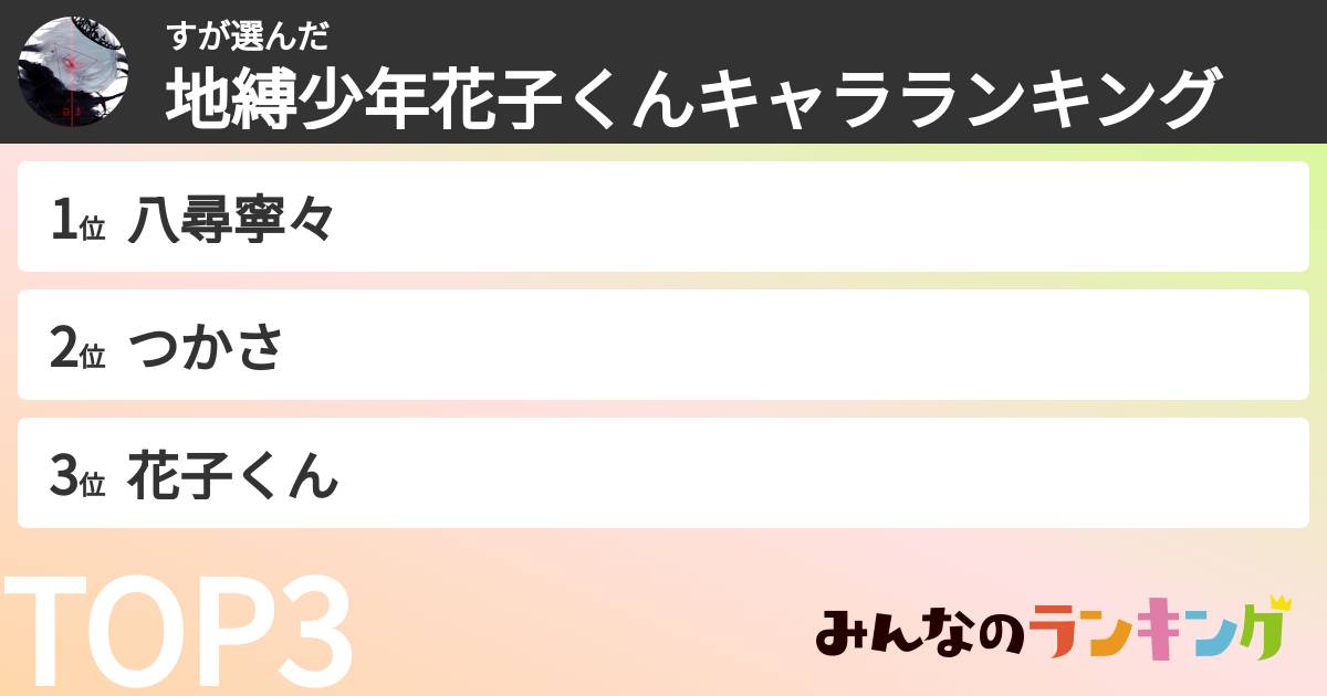 すさんの「地縛少年花子くんキャラランキング」