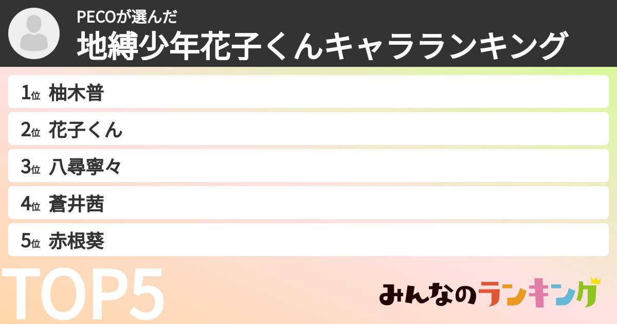 PECOさんの「地縛少年花子くんキャラランキング」