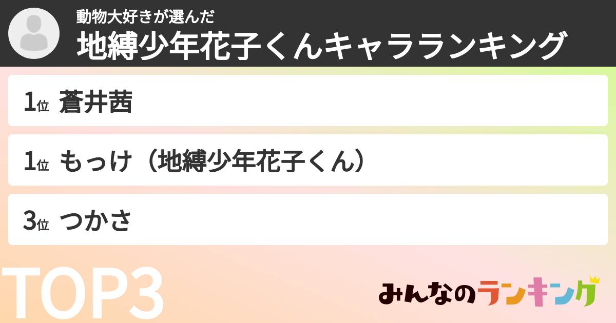 動物大好きさんの「地縛少年花子くんキャラランキング」