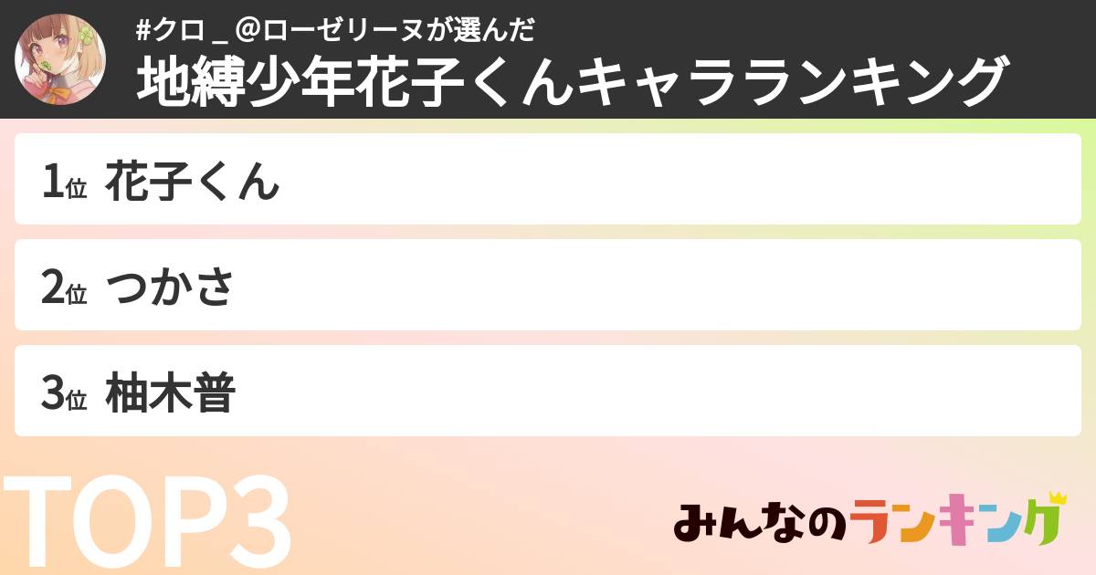 #クロ _ ＠ローゼリーヌさんの「地縛少年花子くんキャラランキング」