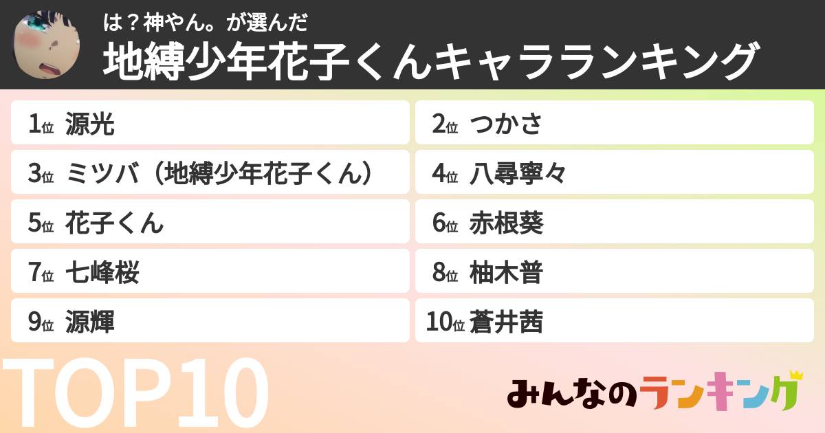 は？神やん。さんの「地縛少年花子くんキャラランキング」