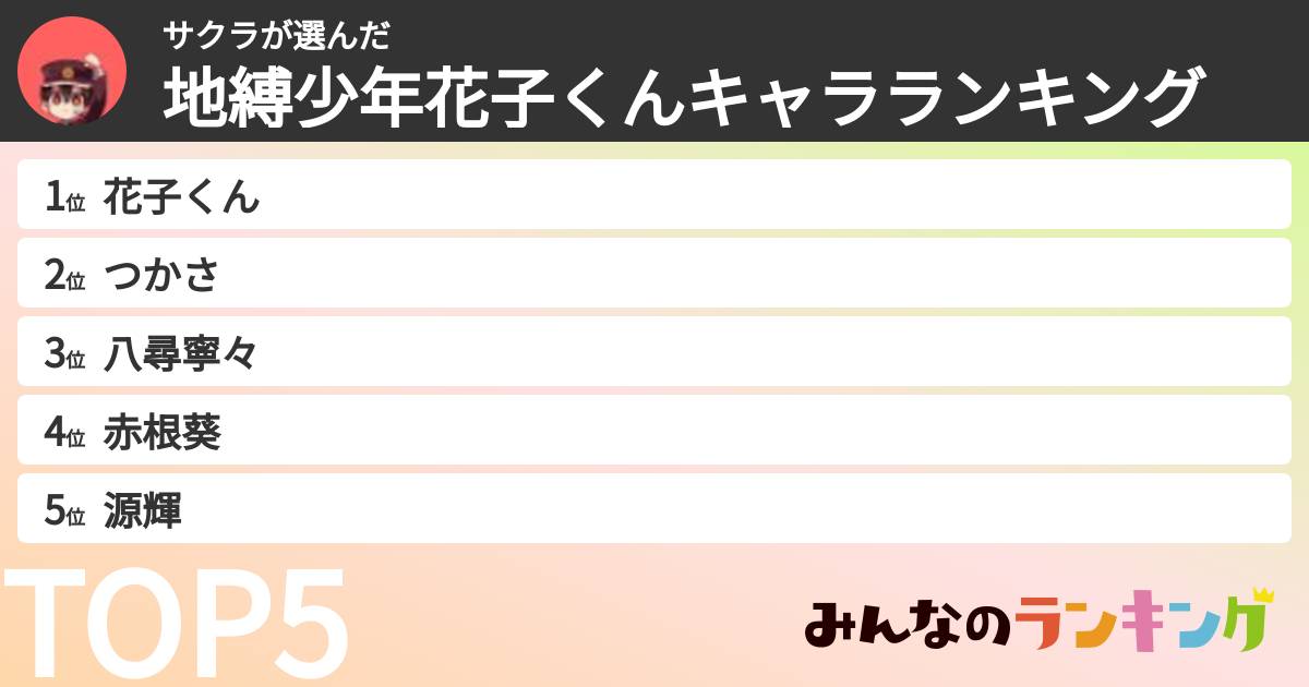 サクラさんの「地縛少年花子くんキャラランキング」