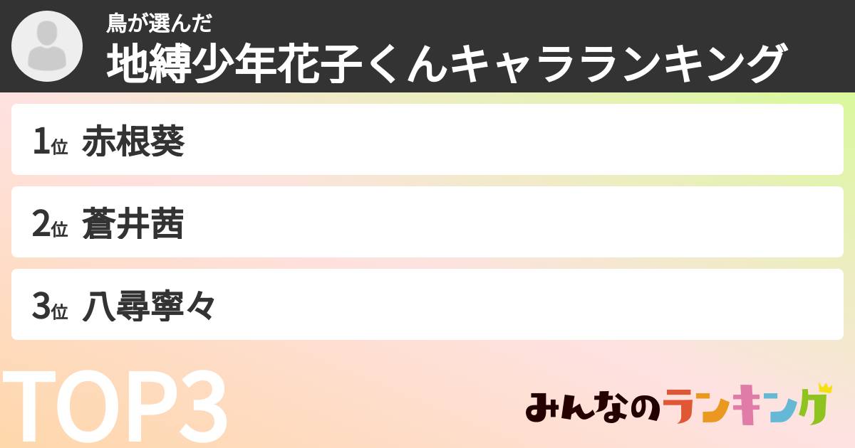 鳥さんの「地縛少年花子くんキャラランキング」