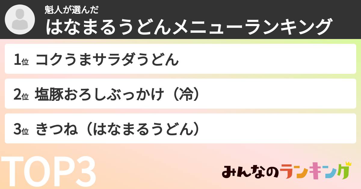 魁人さんの「はなまるうどんメニューランキング」