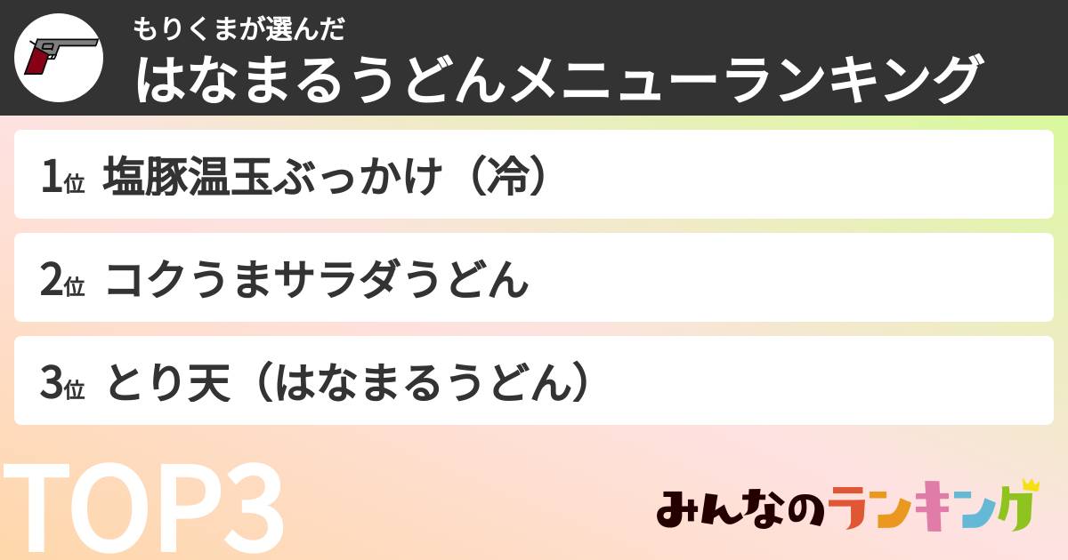 もりくまさんの「はなまるうどんメニューランキング」