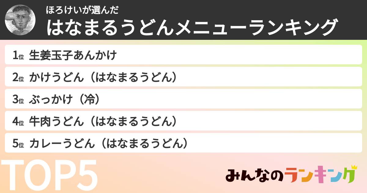 ほろけいさんの「はなまるうどんメニューランキング」